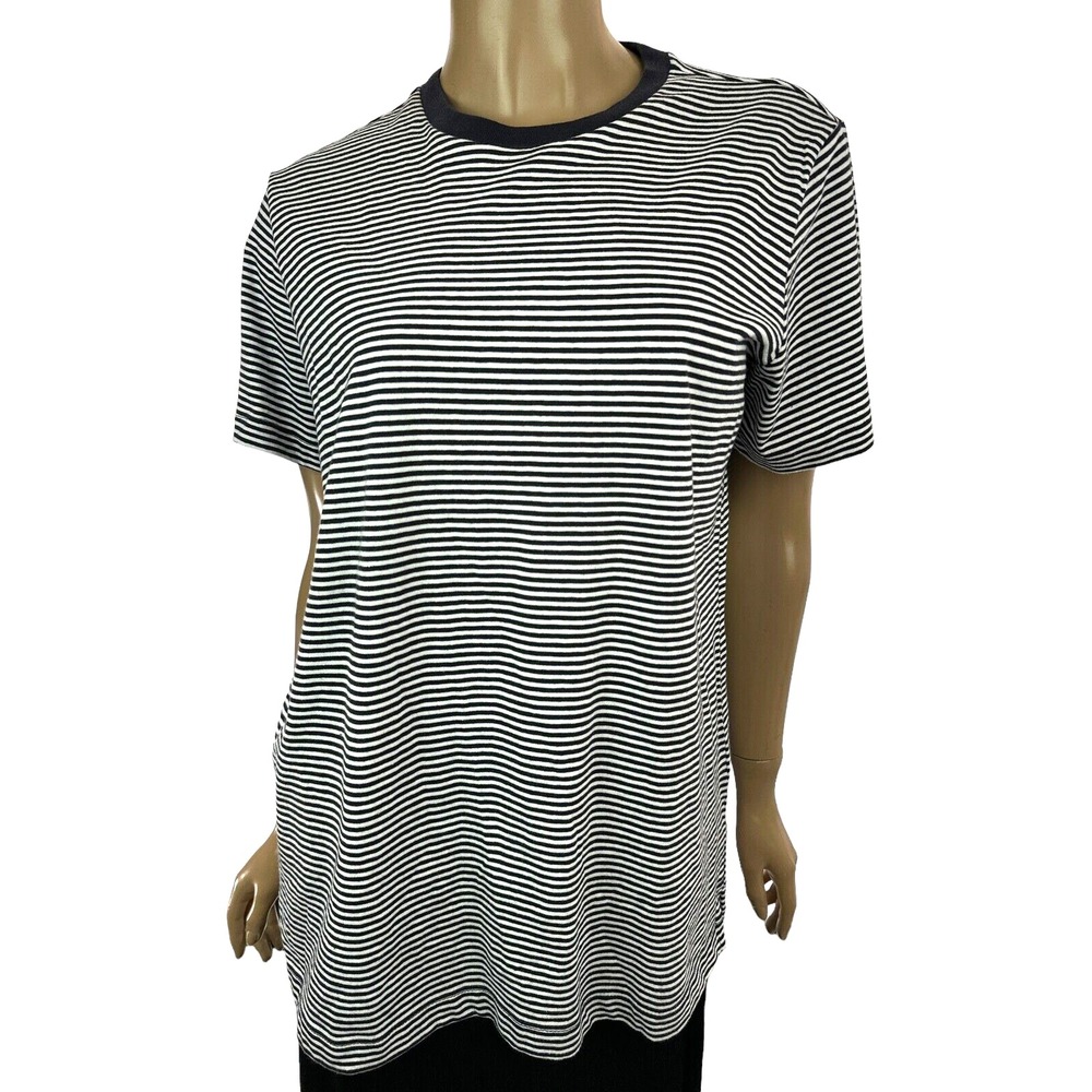 Lands' End Pullover Top Size Petite M  Blue & White Stripe Short Sleeve Cotton